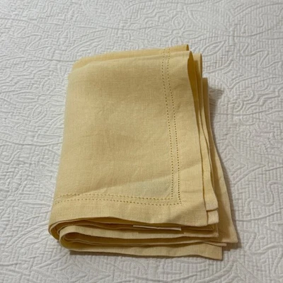 VTG (6) Williams Sonoma Linen Double Hemstitched Napkins Light Yellow Hungary - Image 1 of 4