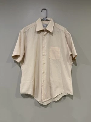 Camisa social vintage anos 60 Sears masculina loja Perma-Prest tamanho 16 1/2 (XL??) Bege - Imagem 1 de 4