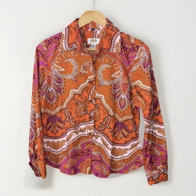 Camisa Talbots M Para Mujer Cachemira Brillante Abotonada Rosa/Naranja Elastizada Usada en Excelente Condición Foto 1 de 4