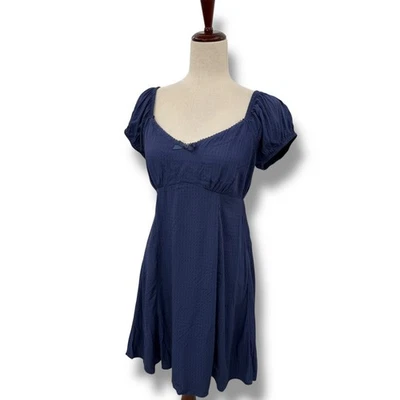 NUEVO Vestido Babydoll Azul Autoestima Talla Grande Mini Manga Abullonada Lazo Calado  Foto 1 de 4