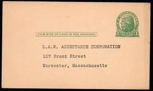 VINTAGE 1925 L.A.W. ACCEPTANCE CORPORATION WORCESTER, MASSACHUSETTS POSTKARTE - Bild 1 von 2