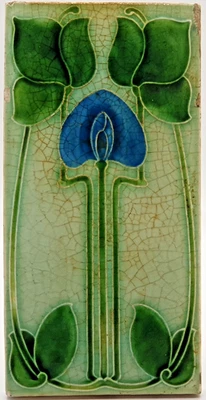 Azulejo Art Nouveau 3x6 mayólica diseño floral Pilkington C1904 Foto 1 de 3