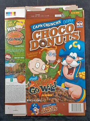 Quaker Cap'n Crunch's Opps Choco Donuts 2003 Nickelodeon Rugrats caja de cereales plana Foto 1 de 2
