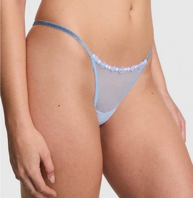 VICTORIA'S SECRET PINK Micro Thong Panty VS  Icy Blue Sexy MEDIUM - Image 1 of 2