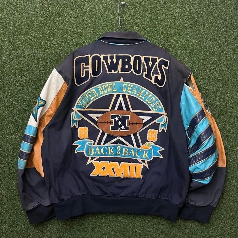 Chaqueta con mangas de cuero espalda con espalda de Jeff Hamilton Dallas Cowboys vintage de los 90 Foto 1 de 4