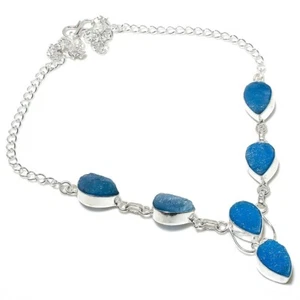 Rough Sapphire Gemstone Handmade 925 Sterling silver Jewelry Necklace Size 18" - Picture 1 of 1