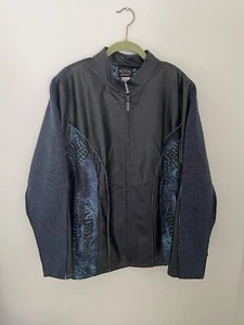 Koos Of Course! Women's Leather And Tweed Panel Moto Jacket Animal Print 1X - Picture 1 of 10