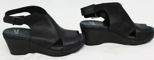 Dansko Women's Black Leather Shoes Heels sz 40 Wedge Peep Toe Business Casual - Picture 1 of 11