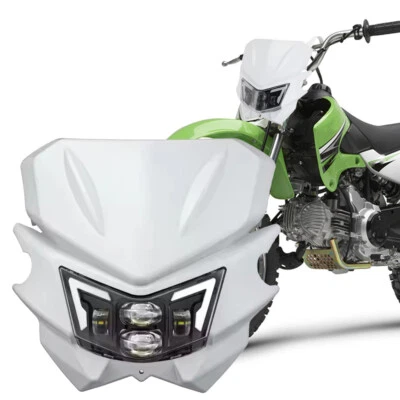 White Mask Dirt Bike LED Headlight For Kawasaki Suzuki Yamaha YZ WR XT DT Street - Image 1 of 4