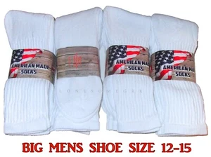 6 Pairs BIG MENS Shoe 12-15 Lightly Cushioned Cotton Crew Socks USA Made - Picture 1 of 5