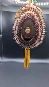 Mid-Century Handcrafted 4” SANTA PUSH PIN CHRISTMAS ORNAMENT Sequin Bead Jewel - Picture 1 of 3
