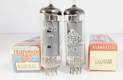 Par de tubos de alimentación Telefunken 6AQ5/EL90 de alto rendimiento emparejado nuevo stock antiguo    Foto 1 de 4