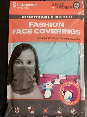 Free Country Face Covering 2 pack + 4 filters Magenta Aqua Penguins (Girls 5-10) - Image 1 of 2