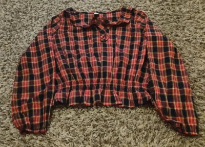 Nueva Camisa Antigua Azul Marino Niñas XL 14-16 Rojo Cuadros Manga Larga Pullover Mezcla Algodón Foto 1 de 4