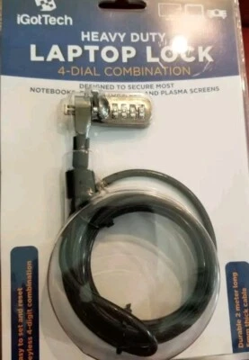 iGotTech Laptop Combination Lock Security Cable - 4 Digit Resettable Password - Image 1 of 2