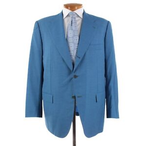Kiton Sport Coat Size 56R (46R US) In Solid Sky Blue 100% Wool Made in Italy