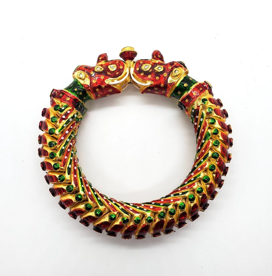 Elephant Indian Bangle in Gold and Silver and Rosecut Diamonds - Image 1 of 4