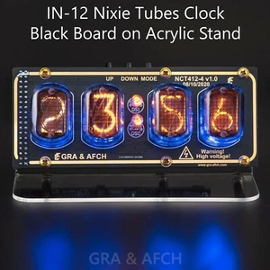 Nixie IN-12 Tubes Clock on Acrylic Stand with Sockets 12/24H 4 Tubes GOLD\BLACK - Picture 1 of 5