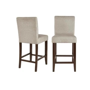 StyleWell Counter Stool With Back 26" Riverbed Beige Wood Upholstered (Set of 2) - Picture 1 of 6