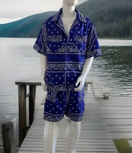 Conjunto de Camisa y Corto JD Moda Hombres Personalizado Azul Real Cuadrado Bandana Manga Corta - Imagen 1 de 3