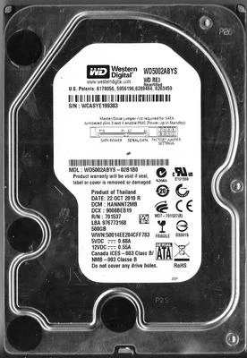WESTERN DIGITAL WD5002ABYS-02B1B0 500GB SATA HARD DRIVE DCM: HANNNT2MB - Image 1 of 2