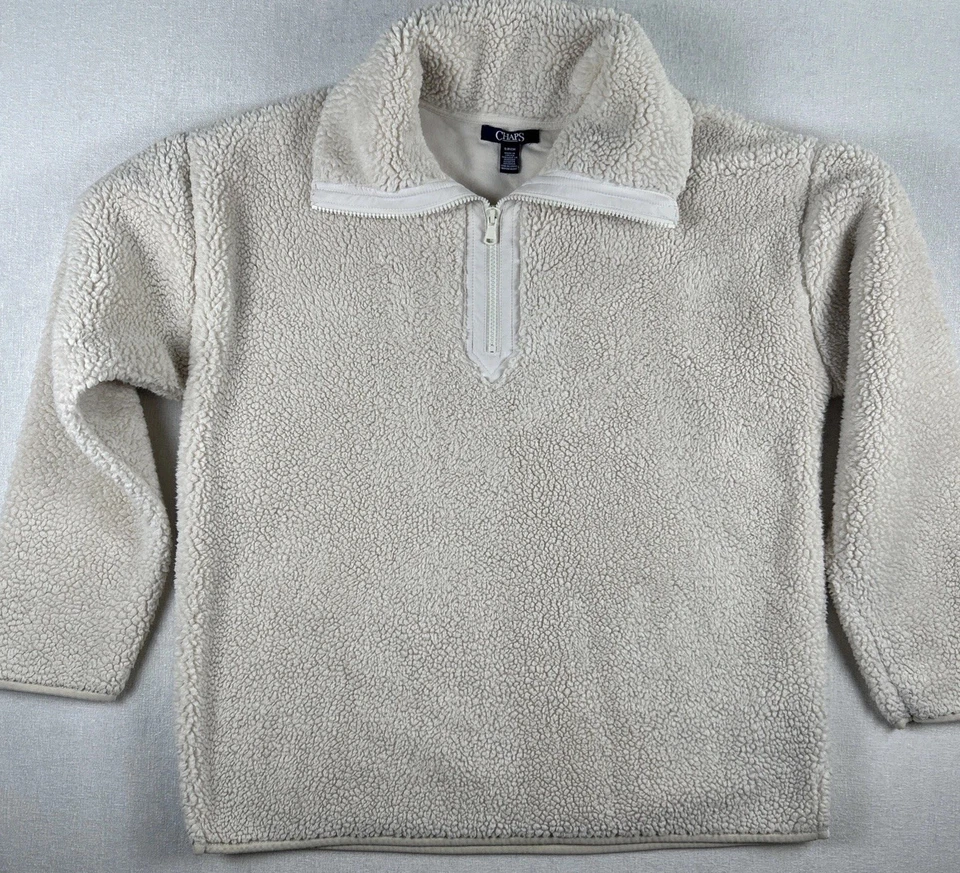 Pullover Chaps Ralph Lauren 1/4 Cremallera Suave Sherpa Vellón Crema Marfil Para Mujer Pequeño” Foto 1 de 4