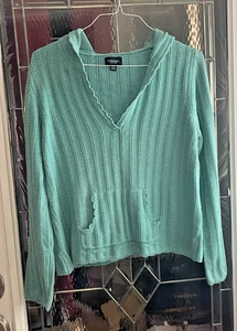 Sonoma Life Style Green Cotton Knit Hoodie Sweater Textured Pullover Pockets - Picture 1 of 3