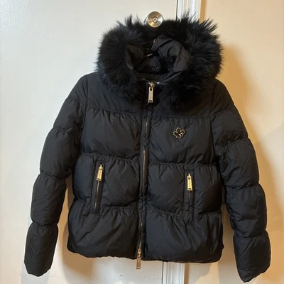 Dsquared2 black down puffer coat with fur trim hood girls size 12 - Image 1 of 4
