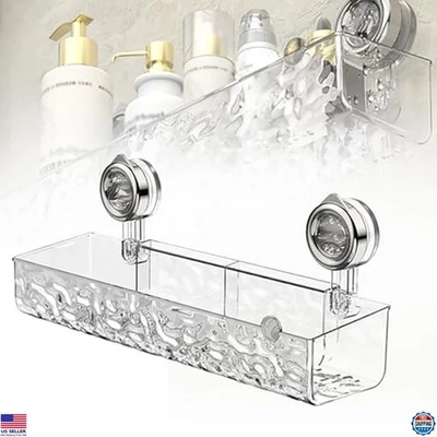 Carrito de pared transparente sin taladro con ventosas - Estante de baño con patrón glaciar Foto 1 de 4