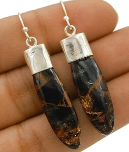 Natural Golden Black Turquoise 925 Solid Sterling Silver Earrings Jewelry @B20-5 - Picture 1 of 1