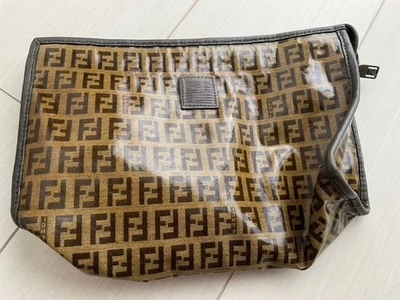 Segundo bolso sin asas FENDI Zucca patrón calabacín PVC x cuero marrón vintage Japón Foto 1 de 4