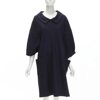 COMME DES GARCONS 2013 Vestido Corto Cuadrado Asimétrico Lana Azul Marino Cuello Peterpan S Foto 1 de 4