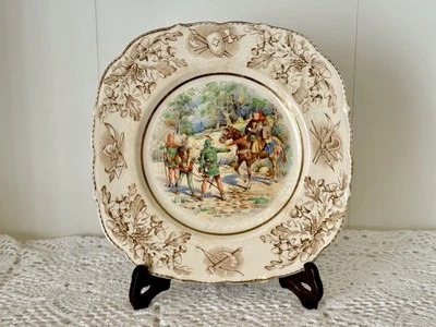Antique John Maddock & Son Robin Hood Meets Friar Tuck Square Plate 22cm England - image 1 of 4