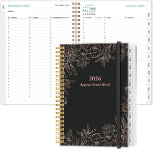 2026 Appointment Book - 2026 Daily Hourly Planner 5.8 x 8.5, Black Flowers  - Picture 1 of 8