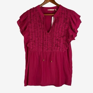 Weiche Umrandung Victoria Rüschen Tunika Top Gr. M Medium Sangria Tunnelzug NEU - Bild 1 von 10