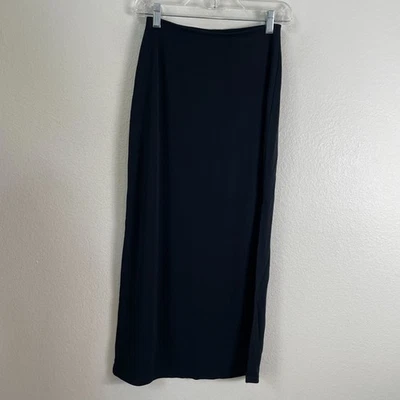 Vintage Y2K 90's Gap Womens Small Black Midi Skirt Stretch Pull On Side Slit - Image 1 of 4