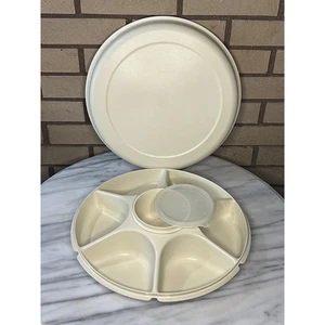 Tupperware Vintage 4 tlg geteilt Servierer Gemüse Obst Chip Dip Set KOMPLETT Mandel - Bild 1 von 7
