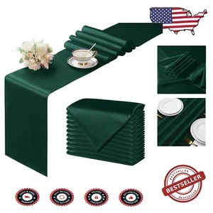Elegant 24pc Dark Green Satin Table Runners - 12x108 Inch Perfect for Gatherings - Picture 1 of 10