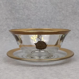 Georges Briard Glass Bowl w/ 5.5" Underplate Gold Leaf Trim Signed MCM 1960s - Picture 1 of 10