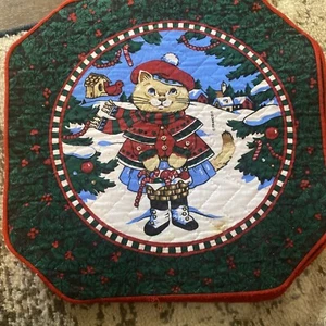 Franco Weihnachten Katze 100% Baumwolle Tischsets Stechpalme Beeren Zuckerstange 4er Set - Bild 1 von 4