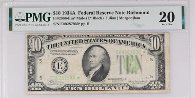 1934A $10 Federal Reserve * Note Richmond FR #2006-Em* Mule - VF-20PMG Cert - Image 1 of 2