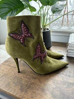 Elman Venezia Suede Leather Butterfly Studd Festival Stiletto Booties Boots 8.5 - Image 1 of 4