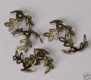 50 pcs of Antiqued Brass 3 Leaf Filigree Bead Cap 16mm - Picture 1 of 1
