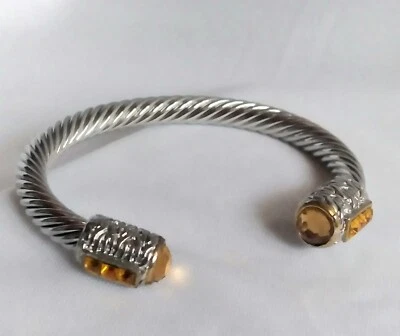 Brazalete ajustable con brazalete deslizable tono plata gema citrino imitación cable cuerda alambre Foto 1 de 4