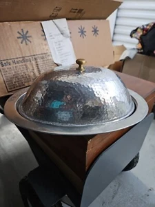 Pottery Barn Hammered Metal Oval Serving Dish Platter with Lid Silver Gold - Picture 1 of 8