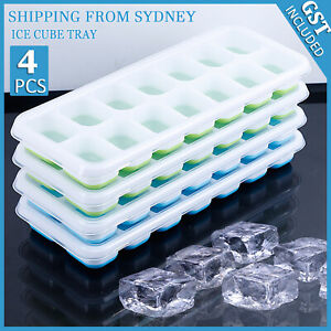 4pcs Ice Cube Tray with Lid Easy Release Silicone Mould 14 Cubes Container Mold