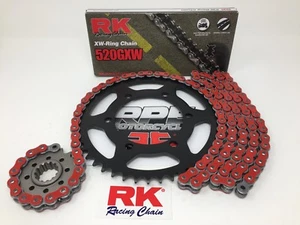 Kit de cadena y piñones de aceleración rápida rojo Kawasaki ZX-10R RK GXW 520 2016-2018 - Imagen 1 de 4