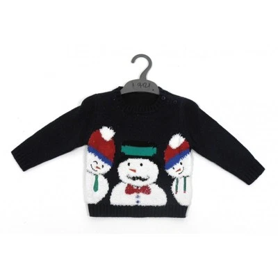 Ex Mothercare Baby Boys Navy Snowman Xmas Christmas Jumper 3/6 & 12/18 Months