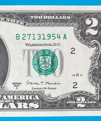 TRAILING YEAR 1954 : B 2713 1954 A $2 Two Dollar Bill Serial Number *UNC*  - Image 1 of 3