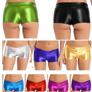Women Shiny Hot Pant Mini Short Metallic Booty Shorts Dance Bottom Raves Costume - Picture 1 of 77